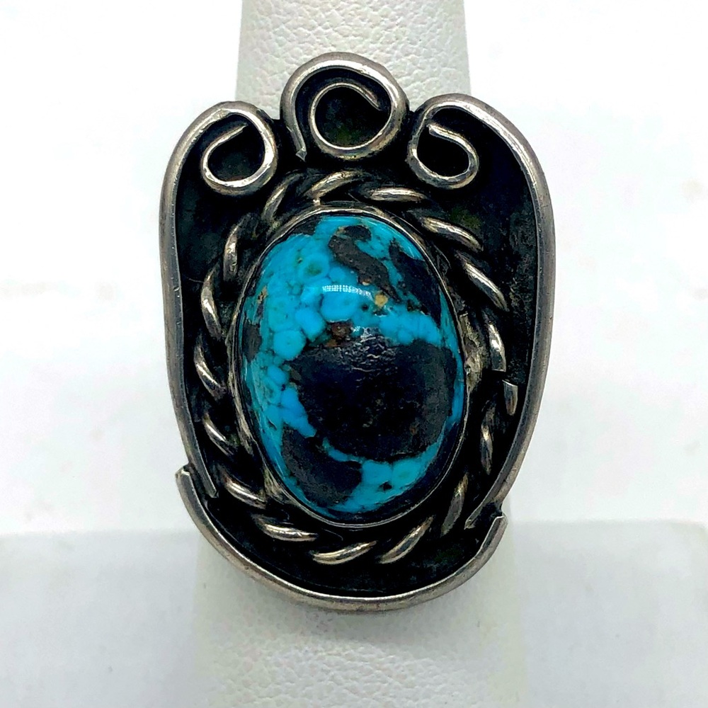 Vtg Large Blue Turquoise Ring 925 Sterling Silver Womens Sz 7 Native American